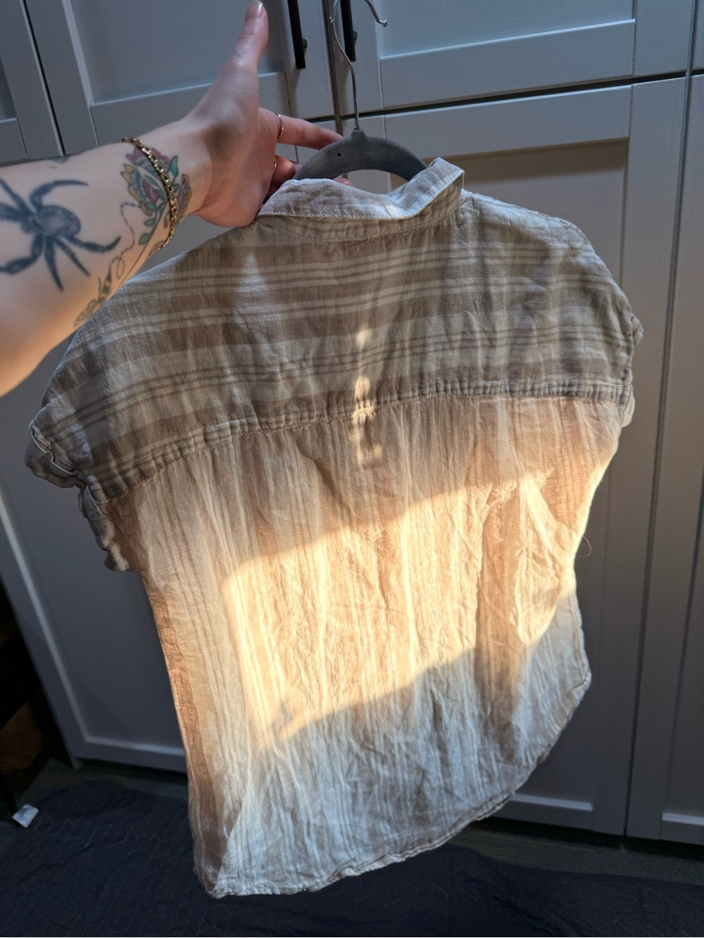 beachlunchlounge Cream Striped Button-Up Short Sleeve Top - Picture 2 of 3